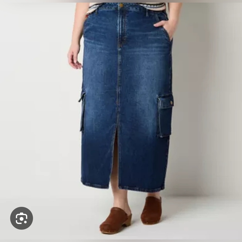 a.n.a High Rise Denim Maxi Cargo Skirt